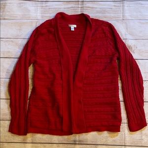 Red cardigan sweater